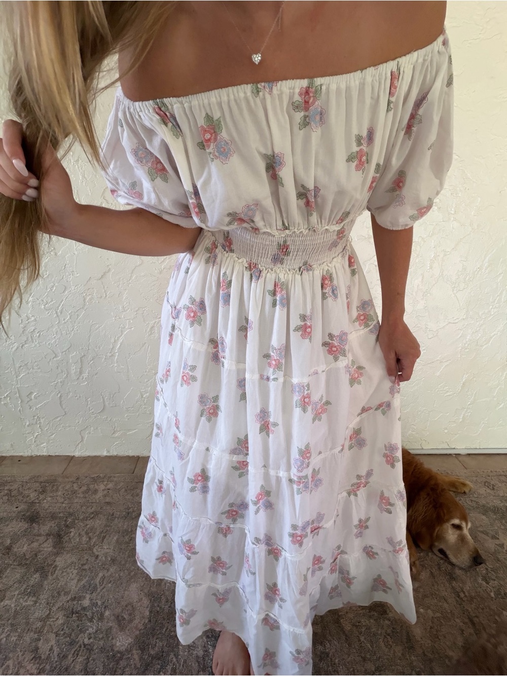 CJ Laing - Boho off-Shoulder White Floral Maxi Dress